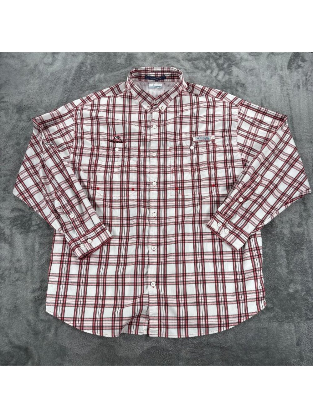 Columbia PFG UGA Georgia Bulldogs Super Tamiami Shirt XXL Plaid Fishing Vented